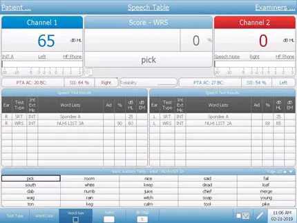 Speech Audiometry Testing Screen